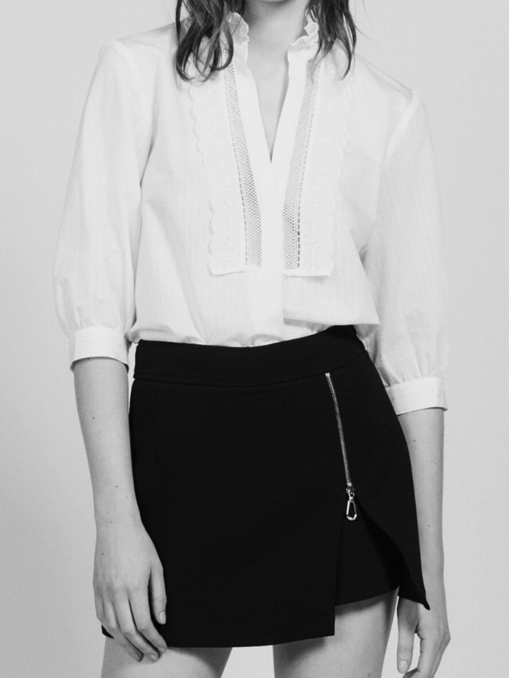 Sandro Paris Black Mini Skort Skirt with Front Zip S 4 36